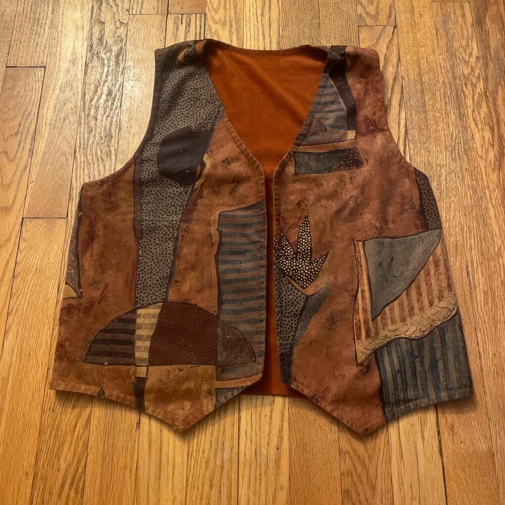 vintage 90s patchwork western brown suede vest size medium